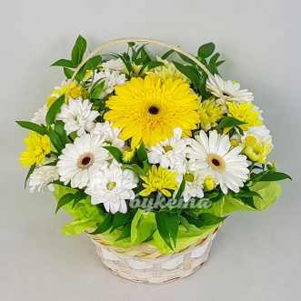 Корзинка хризантем и гербер